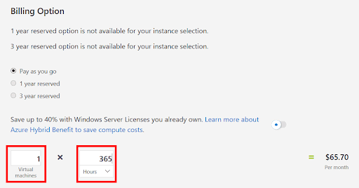 azure定价计算器计费虚拟机和小时